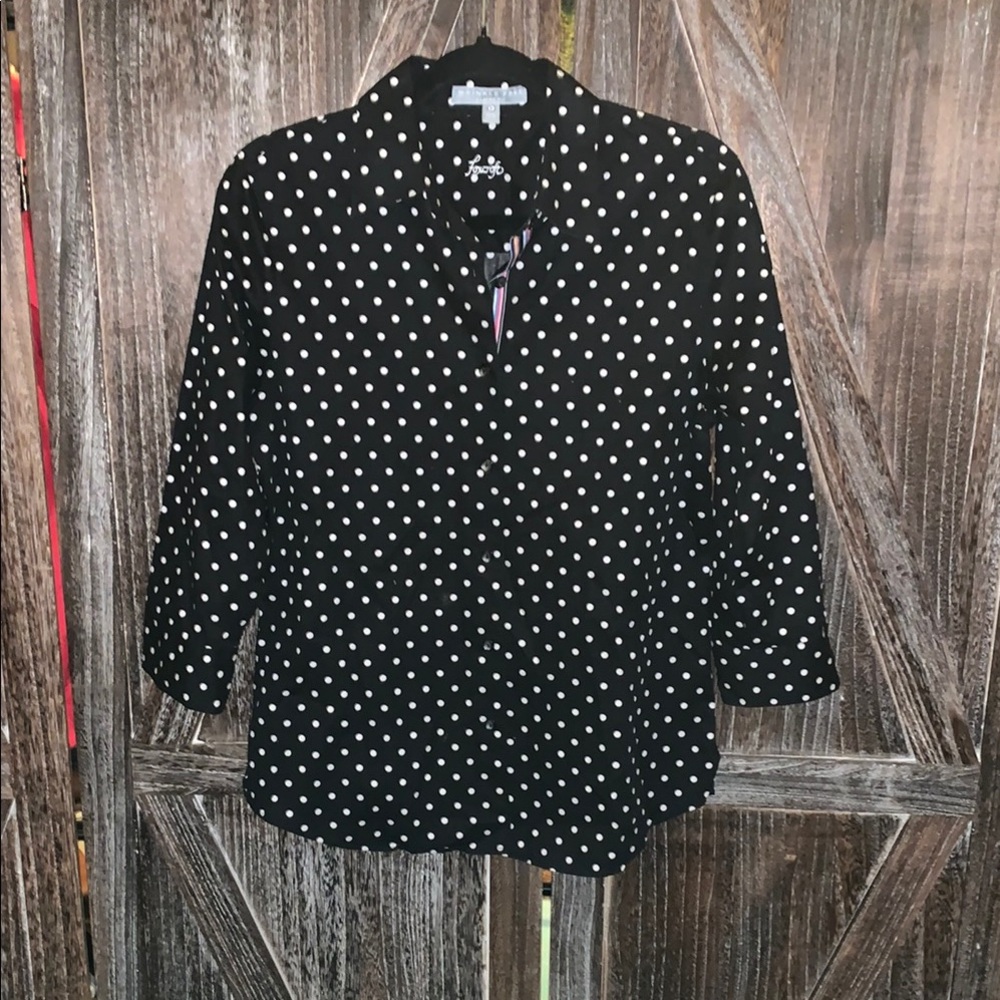 Foxcroft Black and White 3/4 Sleeve Notched Collar Blouse